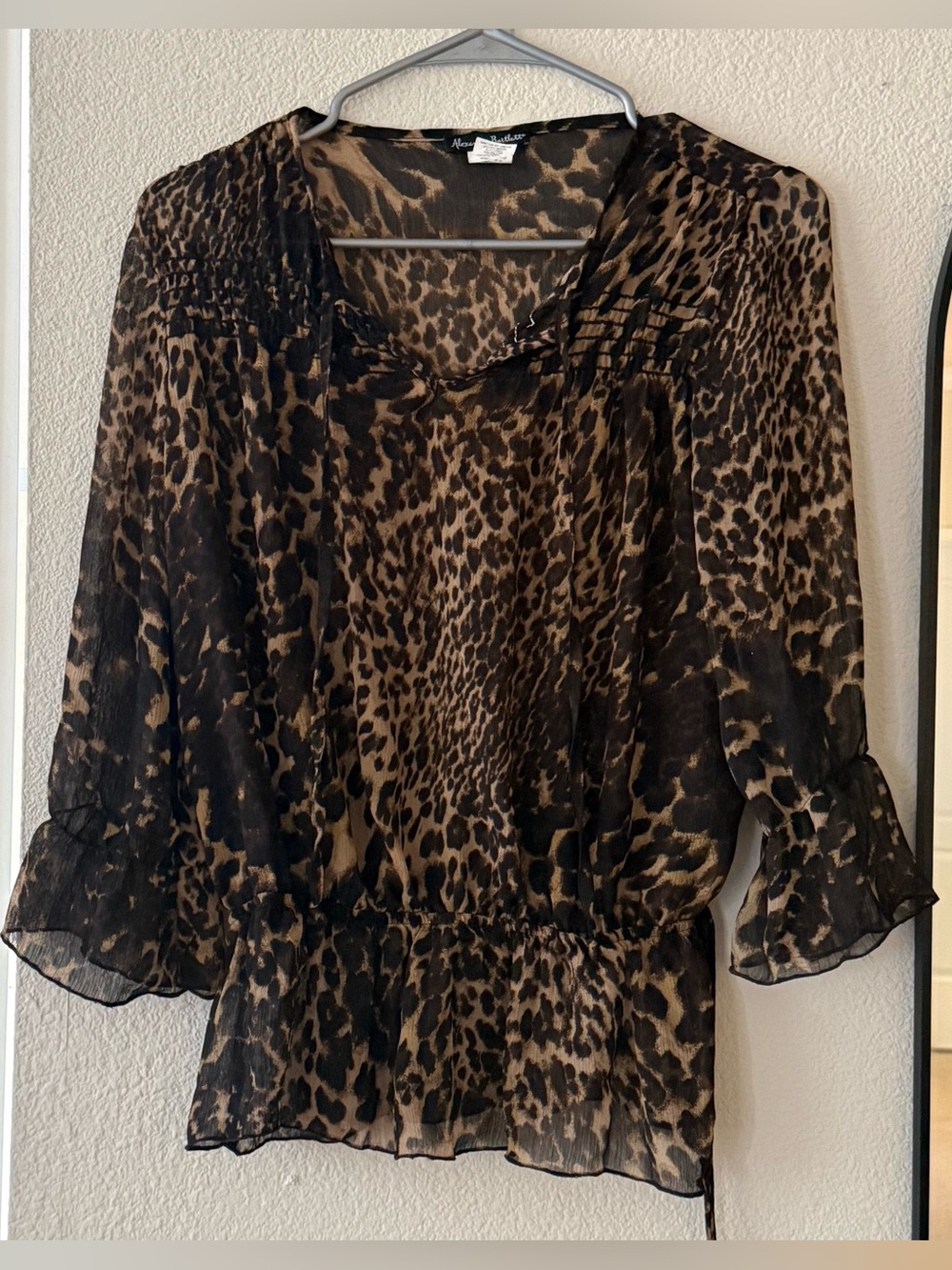Alexandra Bartlett Vintage Leopard Print Sheer Blouse Small Y2K Animal Print